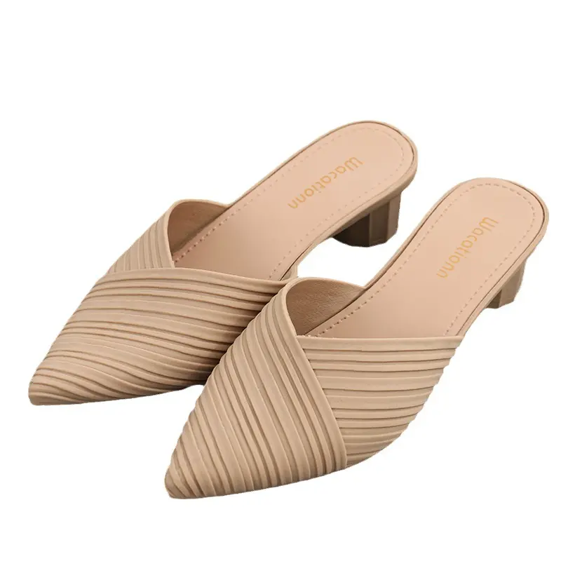 Spring and summer fashion wholesale new coarse heels outside to wear slippers pointed casual single shoes women's shoes