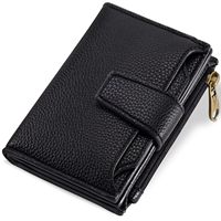 Dompet Lipat Kulit Asli Hitam Anti RFID, Banyak Slot Kartu, Kantong Koin Kecil dengan Resleting, Kantong Uang Portabel