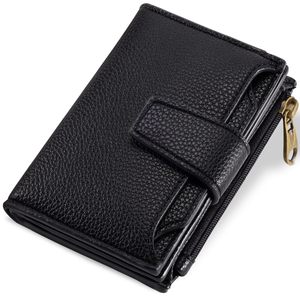 Cartera Bifold de Cuero Negro, Monedero Pequeño con Cremallera, Bloqueo RFID, Tarjetero para Mujer, para Viajes Diarios - Product Image 1