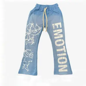 High Quality Heavy Weight French Terry Fabric Street Wear Custom Fared Jogging Pants Wash Flare Pants Screen Printing Men
