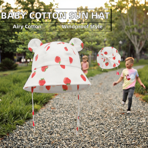 Nouveau chapeau de pêcheur rayé pour bébé, en coton pur, respirant, coupe-vent, avec motif d'ours de dessin animé, pour enfants de 1 à 3 ans, imprimé de fruits et de fleurs - Product Image 2