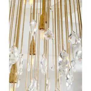Customized Classic American Style Luxury Living Room K9 Crystal Hanging Lamp Modern Villa Pendant Light Brass Chandelier