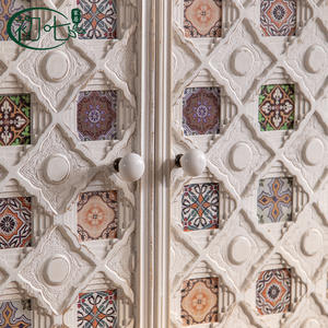 Mediterranean Style Antique Painted Double Door Storage Cabinet Living Room Sideboard Below 900MM - Product Image 2