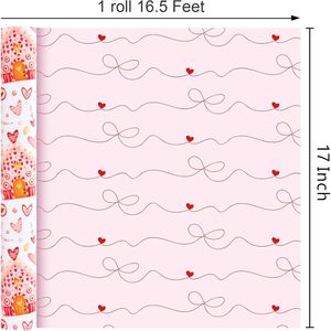 Valentines Day Wrapping Paper <b>Pink</b> Heart Love Car House Design 17in x 16.5ft Gift <b>Wrap</b> for Anniversary Romantic - Product Image 4