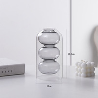 Vase en verre gris coloré à double couche en forme de gourde, récipient décoratif moderne pour fleurs, idéal pour la maison, le salon ou comme centre de table