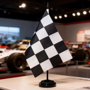 Factory Wholesale 100% Polyester Eco-Friendly Digital Printing PVC Flagpole Black White Checkered Racing Table <b>Flags</b> 11.8inch - Product Image 4