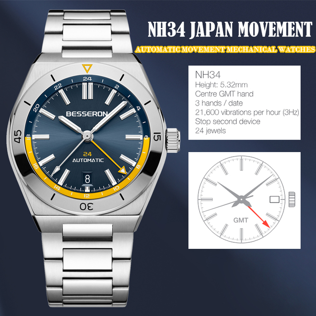 China Manufacturer High Quality NH34 Miyota Mechanical Watches for Men 50Meters Water Resistant Luxury Automatic Wristwatch