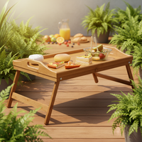 Plateau de petit-déjeuner pliable en bambou robuste à un seul niveau, personnalisable en usine, écologique, pour utilisation dans le salon