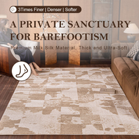 Tapis d'intérieur moderne à poils moyens extra épais de haute qualité, motif abstrait, adapté aux animaux domestiques, en polyester, fabriqué à la machine, avec support en jute