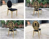 Chaise Commerciale d'Hôtel Moderne de Luxe Empilable avec Cadre Carré en Acier Inoxydable Doré Durable, Assise Rembourrée et Pieds Coniques – Vente en Gros