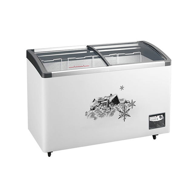 396L OEM Factory Slim Glass Door Deep Display Horizontal Freezer for Ice Cream