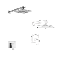 Robinet de salle de bain mural en laiton chromé brossé à poignée unique avec design moderne, cartouche céramique et pommeau de douche effet pluie