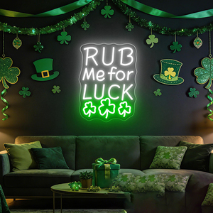 Letrero LED de Neón con Diseño Personalizado, Decoración para el Día de San Patricio, Letrero LED de Neón con Trébol y la Frase 'Rub Me for Luck' para Vendedores de Etsy - Product Image 1