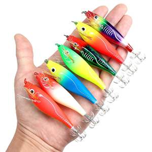 Vente en gros de crevettes lumineuses 10cm/10g appâts durs crevettes en bois crochet de calmar pour poissons d'eau salée équilibre coloré Luya faux appâts de pêche - Product Image 1