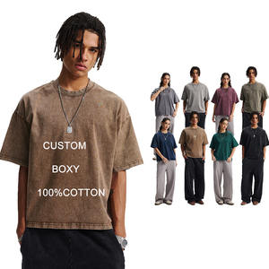 Vintage Washed Distressed Boxy Loose <b>Tshirt</b> Casual Acid Wash Heavyweight 100% Cotton Men's T-shirt Streetwear Crew Neck T Shirt - Product Image 1