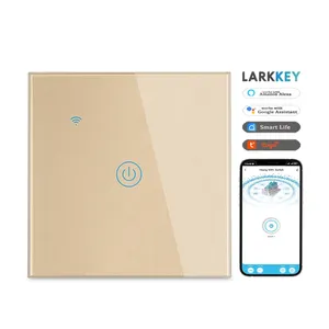 Tuya Alexa luxuoso sem neutro uk ru smart life vidro dourado controle remoto elétrico interruptor de toque de luz de parede