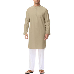 XiuSheng alta calidad hombres árabes musulmanes Algodón puro Thobe Thawb caftán <span class=keywords><strong>traje</strong></span> ropa islámica hombres saudíes Thobe con botones - Product Image 5
