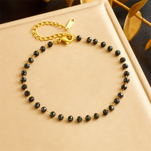 European American Retro Bohemian Stainless Steel Resin Black Bead Chain Necklace <b>Bracelet</b> <b>Set</b> For Women Party Jewelry - Product Image 3