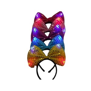 Glowing Sequined <b>Bow</b> Headband <b>Large</b> Party Hair Accessory Fabric With Led Light - Product Image 3
