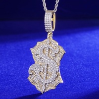 Pendentif en forme de signe dollar en argent sterling 925 bicolore serti de CZ, pendentif hip-hop pour hommes