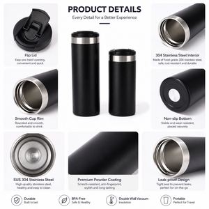 Gobelet isotherme réutilisable personnalisé en acier inoxydable pour café et thé, 350 ml, 500 ml, 12 oz, 16 oz, bouteille droite, tasse de voyage sous vide - Product Image 2