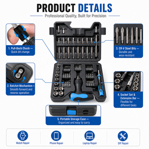 Kit d'outils de réparation domestique industriel OEM en acier, 34 pièces, avec mallette rigide, comprenant un <span class=keywords><strong>tournevis</strong></span> à cliquet polyvalent, des embouts hexagonaux, des <span class=keywords><strong>tournevis</strong></span> Torx et des <span class=keywords><strong>tournevis</strong></span> carrés - Product Image 6