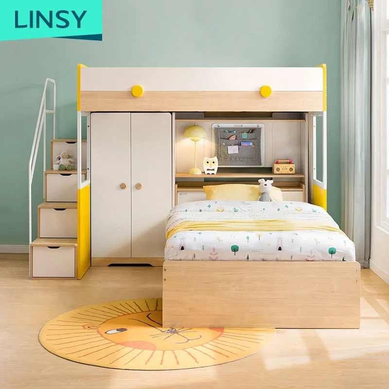 Linsy School Bunk Bed Child Bed For Kids Bedroom Set Space Saving Home Bedroom Furniture Kids Wooden Bunk Bed DE2A