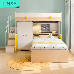 سرير بطابقين للمدرسة Linsy ، سرير أطفال للأطفال ، مجموعة غرف نوم الأطفال ، أثاث غرفة نوم منزلي موفر للمساحة ، سرير بطابقين خشبي للأطفال DE2A