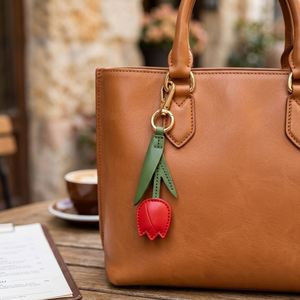 Tulip PU Leather Flower Keychain Cute Floral Flower <b>Bag</b> Charm Pendant with Metal <b>Key</b> <b>Ring</b> for Handbag Backpack Decoration - Product Image 3
