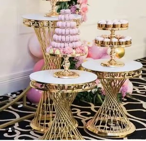 Mesa Soporte para Pastel de Boda Oro Moderno de Lujo con Cubierta de Mármol para Tartas Decoradas y Mesa de Dulces para Bodas - Product Image 2