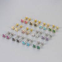 Anting-anting tusuk bunga zirkon warna-warni untuk wanita, perhiasan tindik helix kuningan, grosir, custom