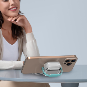 Étui pour écouteurs <span class=keywords><strong>AirPods</strong></span> Pro 2 3 4 avec fonction de support de téléphone intégrée, coque robuste antichoc 2-en-1 avec béquille, logo personnalisé - Product Image 2