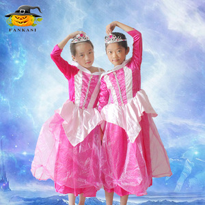 Robe de princesse rose avec couronne pour filles, tenue de fête costumée - Product Image 2