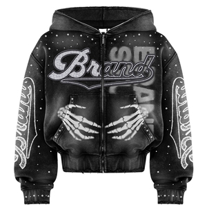 Men Vintage Washed Full Zip Hoodie Oversized Graphic Streetwear Hooded Sweatshirt Heavyweight Cotton Blend Casual Fashion Hoodie - Product Image 4