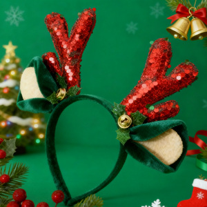 Serre-tête de Noël en forme de bois de cerf avec clochettes et sequins rouges pour fêtes et accessoires <span class=keywords><strong>photo</strong></span> - Product Image 4