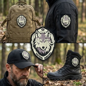 Patch in PVC Morbido 3D a Forma di Scudo con Motivo Testa di Lupo, Distintivo con Chiusura a Strappo per Giacche e Zaini - Product Image 2