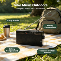 Radio portable AM/FM de type pointeur, récepteur compact noir élégant avec antenne télescopique et poignée de transport