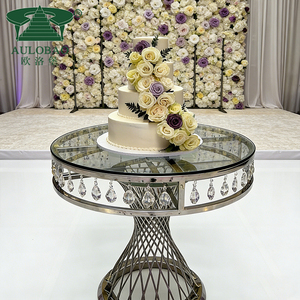 Mesa para pasteles de acero inoxidable con marco de cristal plateado para eventos de fiesta y bodas - Product Image 2