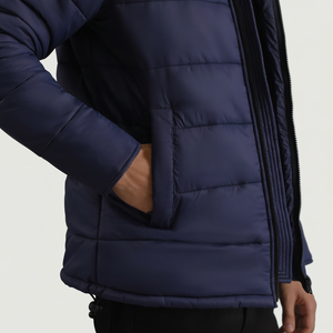 Blouson matelassé pour homme bleu marine, long, avec sangle de marquage réfléchissante personnalisée, poignets ajustables, matelassage thermosoudé, Midnight - Product Image 1