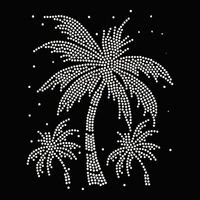 Transfert thermocollant personnalisé en gros pour vêtements et t-shirts, motif cocotier estival avec strass