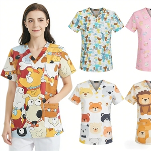 Uniformes Médicos con Estampado <span class=keywords><strong>de</strong></span> Dibujos Animados, Cuello en V, Manga Corta, con Bolsillos, para Uso en Hospitales, Clínicas y Veterinarias, OEM/ODM - Product Image 3