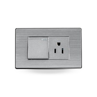 Interrupteurs et prises muraux pour l'éclairage domestique et le contrôle, interrupteur électrique design à un bouton et une voie avec prise américaine à 3 broches