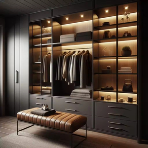 Designs modernes de dressings avec portes en verre, meubles de <span class=keywords><strong>chambre</strong></span> à coucher avec tiroirs de rangement à LED, armoires en verre - Product Image 6