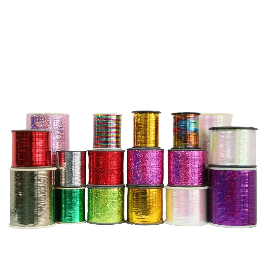 Düz şekil lazer renkli dokuma için M tipi metalik Lurex yrn metalik iplik Zari iplik lurex