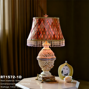 Đèn bàn trang trí tua rua sang trọng, thân gốm, chân đế bằng đồng kiểu cổ điển, đèn ngủ cho phòng ngủ chính - Product Image 5