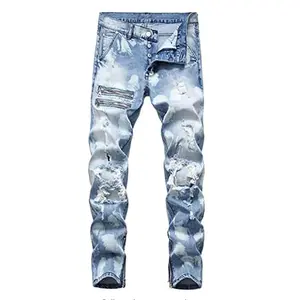 Promotional products zipper decoration slim fit stretch placket button plus size men's jeans pants