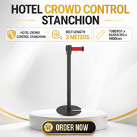 Poteau de guidage EASTON noir avec revêtement poudré pour la gestion des files d'attente en hôtel, barrière à sangle rétractable de 3 m pour le contrôle des foules