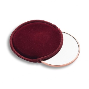 Miroir de poche compact rond de grande taille en or rose avec pochette en velours rouge - Product Image 3