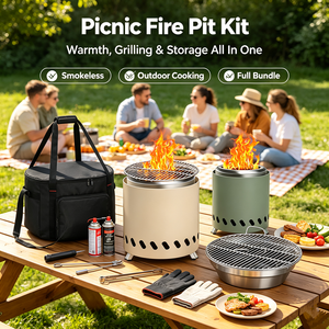 Barbecue sans fumée à double combustible (pellets <span class=keywords><strong>de</strong></span> <span class=keywords><strong>bois</strong></span>/<span class=keywords><strong>bois</strong></span> épié) avec foyer autoportant en acier pour usage extérieur et intérieur - Product Image 1