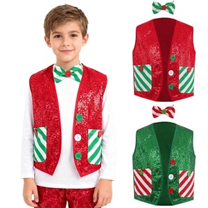 Boys <b>Christmas</b> Vest Bow Tie Set Green Red White <b>Candy</b> <b>Cane</b> Stripe Sequin Xmas Party Costume Kids Latin Jazz Dance Custom - Product Image 1